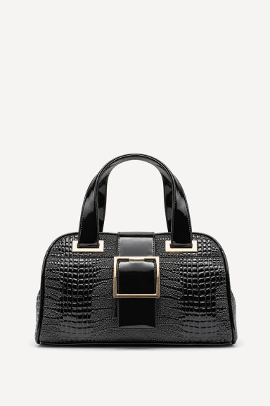 Geantă din piele ecologică cu imprimeu crocodil-DS-6441-Negru