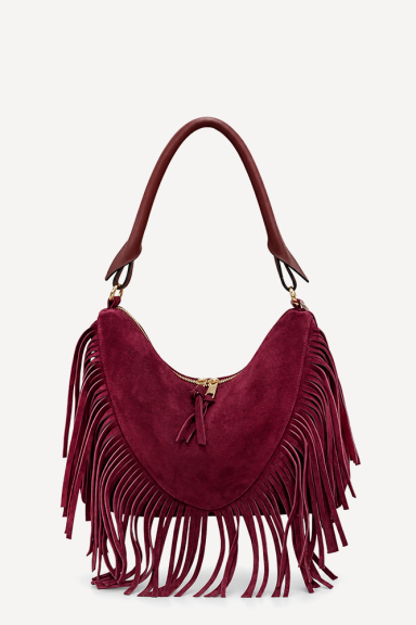 Geantă din piele întoarsă cu franjuri DS-6504-bordo
