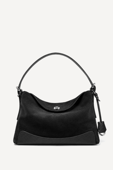 Geantă din piele întoarsă și piele ecologică DS-6438-negru
