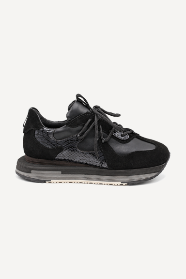 Pantofi sport din piele naturală și piele întoarsă ESL-2718-negru