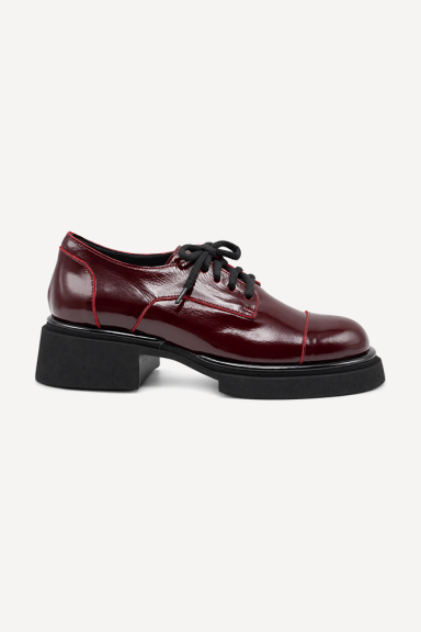 Mocasini din piele naturală lăcuită cu șireturi MGZ-144-237-Bordeaux
