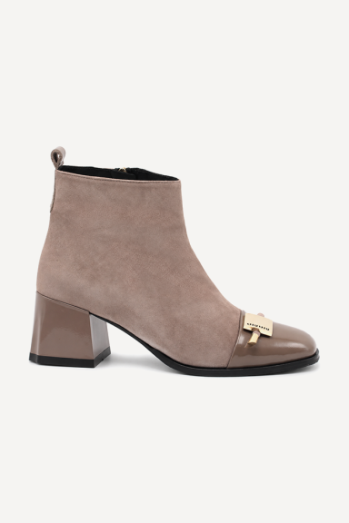 Botine cu toc mediu din piele întoarsă și piele lăcuită MGZ-366-4030-bej
