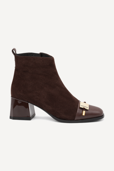 Botine cu toc mediu din piele întoarsă și piele lăcuită MGZ-366-4030-maro