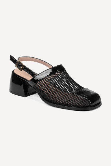 Sandale din piele lăcuită și textil MGZ-378-5365-negru