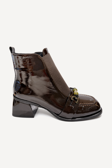 Ghete din piele lăcuită cu toc jos MGZ-378-5407-maro
