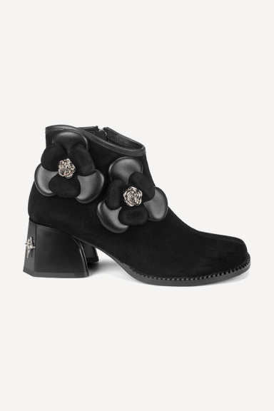 Botine din piele întoarsă cu toc mediu MGZ-90-10378-negru