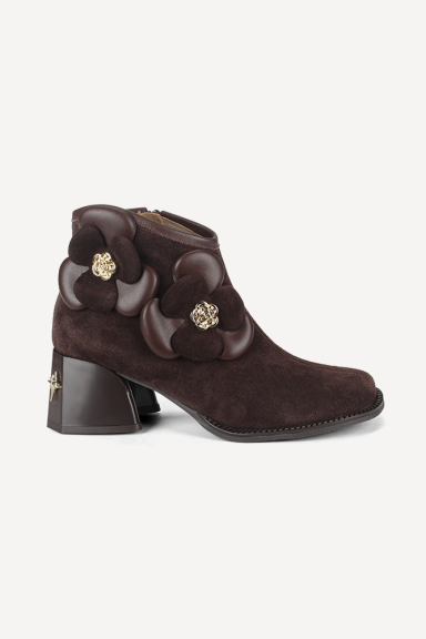 Botine din piele întoarsă cu toc mediu MGZ-90-10378-maro