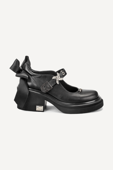 Pantofi din piele cu toc mediu MGZ-90-10411-negru