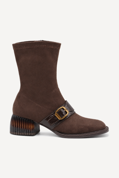 Botine din piele întoarsă cu toc mediu MGZ-90-316-maro
