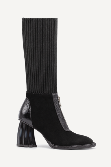 Ghete din piele întoarsă naturală și material textil MGZ-90-326-negru