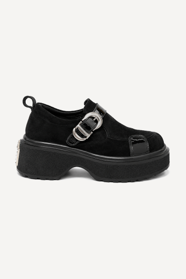Mocasini din piele întoarsă și piele lăcuită MGZ-90-332-negru