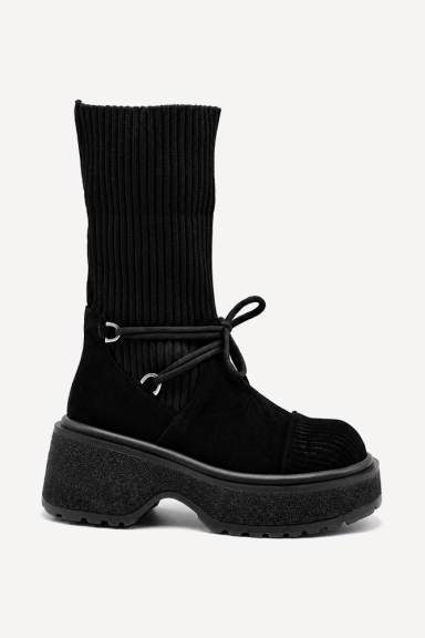 Ghete din piele întoarsă și material textil MGZ-90-344-negru