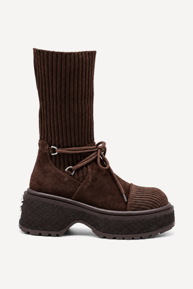 Ghete din piele întoarsă și material textil MGZ-90-344-maro
