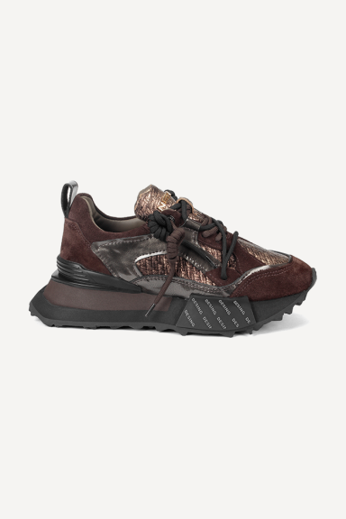 Pantofi sport din piele întoarsă și piele lăcuită NSR-9062-maro