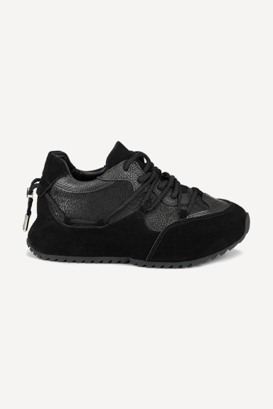 Pantofi sport din piele naturală și piele întoarsă NSR-9574-negru