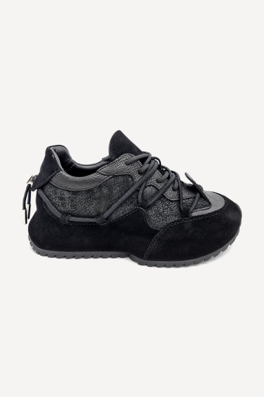 Pantofi sport din piele naturală și piele întoarsă NSR-9574-negru