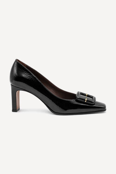 Pantofi cu toc mediu din piele lăcuită SY-27717/1-negru