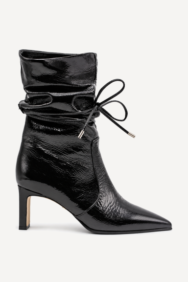 Botine din piele lăcuită cu toc mediu SY-27745