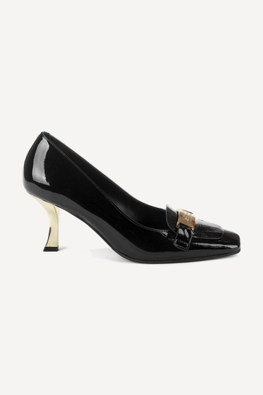 Pantofi cu toc drept din piele lacuita SY-27881-negru