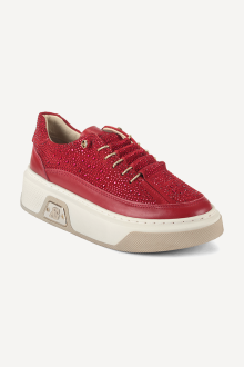 Pantofi sport din piele și piele întoarsă ARG-25518-roșu