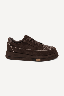 Pantofi sport din piele întoarsă cu imprimeu ARG-2742/1-maro