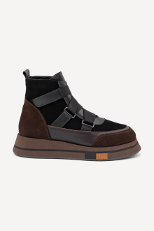 Ghete sport din piele naturală și piele întoarsă ARG-2766-maro-negru