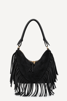 Geantă din piele întoarsă cu franjuri DS-6504-negru