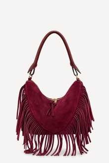 Geantă din piele întoarsă cu franjuri DS-6504-bordo