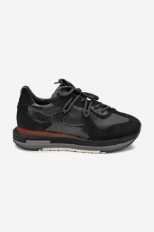 Pantofi sport din piele naturală și piele întoarsă ESL-2718-negru