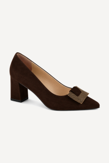 Pantofi cu toc mediu din piele întoarsă MGZ-330-3139