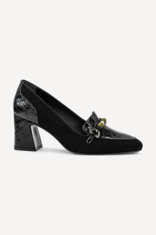 Pantofi din piele întoarsă și piele lăcuită cu imprimeu croco MGZ-379-1212-negru
