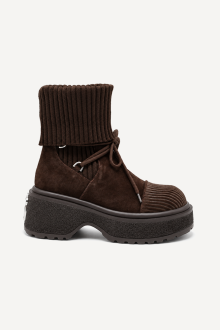 Ghete din piele întoarsă și material textil MGZ-90-344-maro