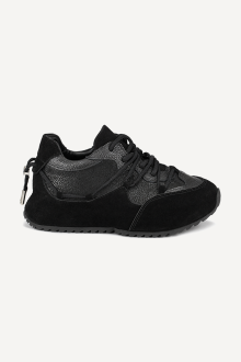 Pantofi sport din piele naturală și piele întoarsă NSR-9574-negru