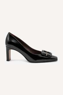 Pantofi cu toc mediu din piele lăcuită SY-27717/1-negru