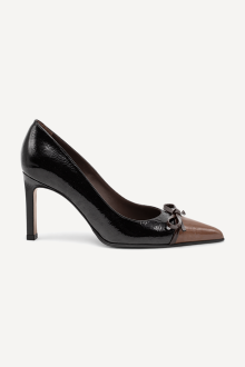 Pantofi cu toc înalt din piele lăcuită SY-28584-negru-maro